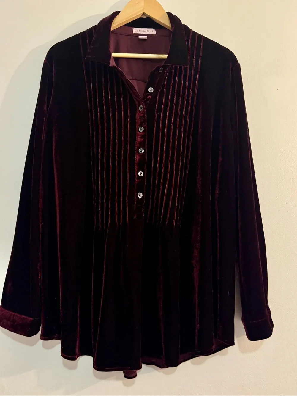 Dark Red Burgundy Velvet Coldwater Creek Button Down Shirt Tunic Size 2XL - Picture 1 of 6